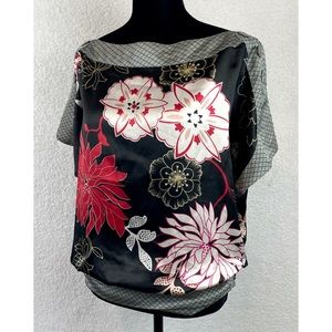 MOON COLLECTION • Floral Satin Boat-Neck Blouse